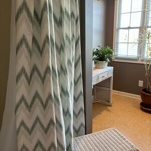 Lillian August Home Chevron print shower curtain sage green white gray LIKE NEW